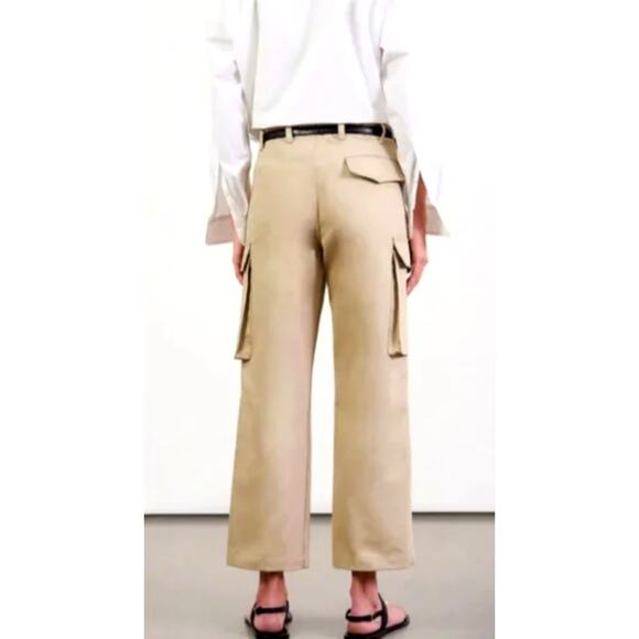 Nilli Lotan 4 Yannic Cargo Pant $450 High Rise Wide Leg Cropped Tan Desert Sand - Picture 3 of 11